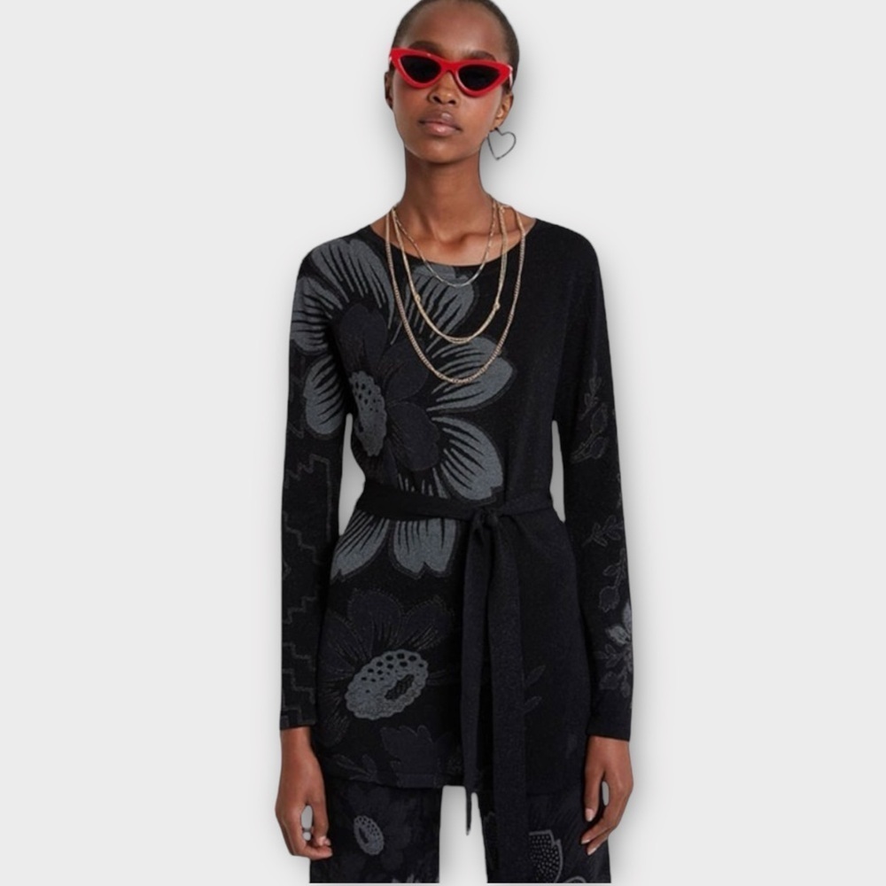 Desigual Lua Knitted Light Sweater Blouse In Black/ Silver Size M